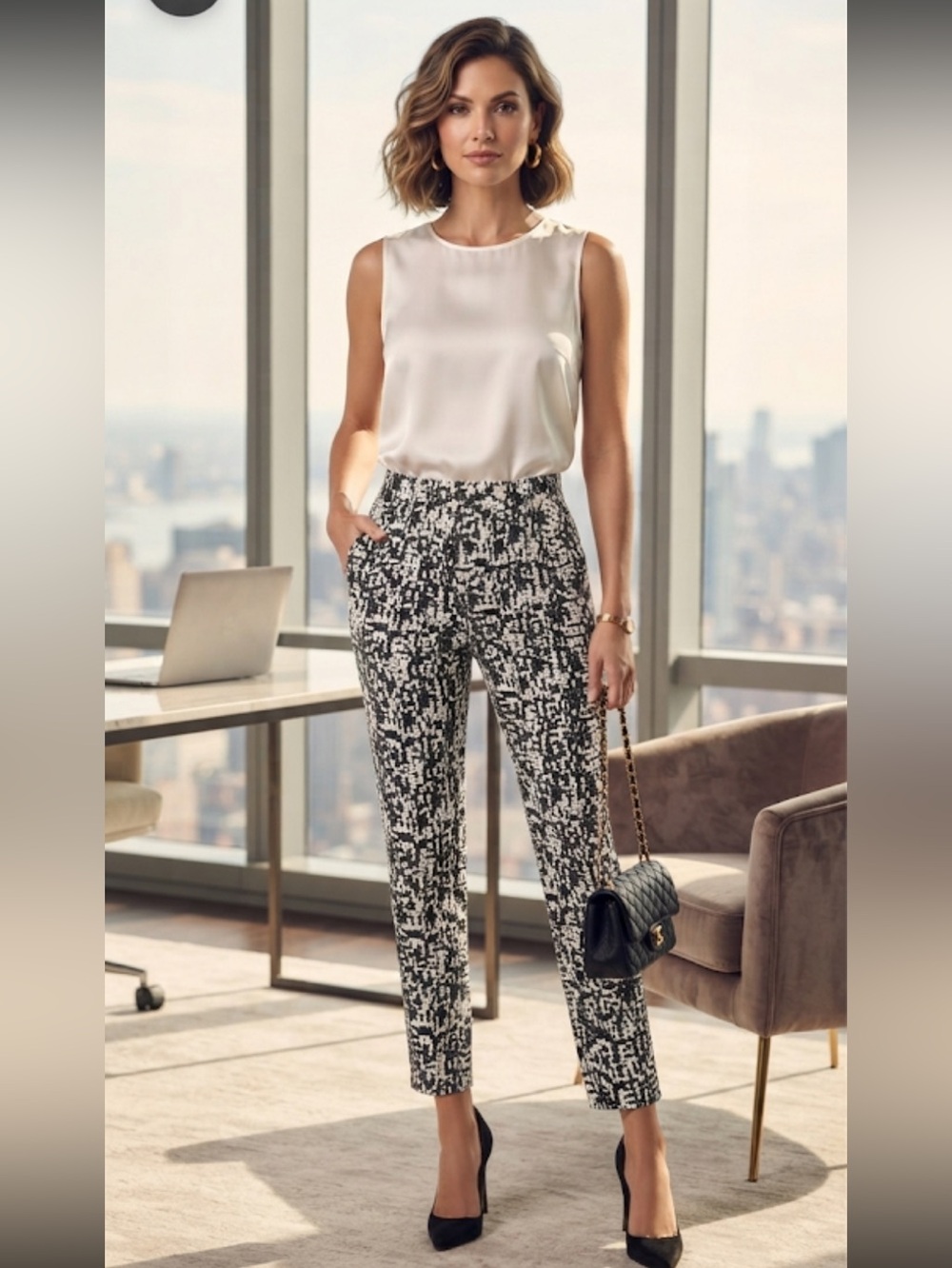 New Akris Punto Black and White Straight Leg Pants size 6